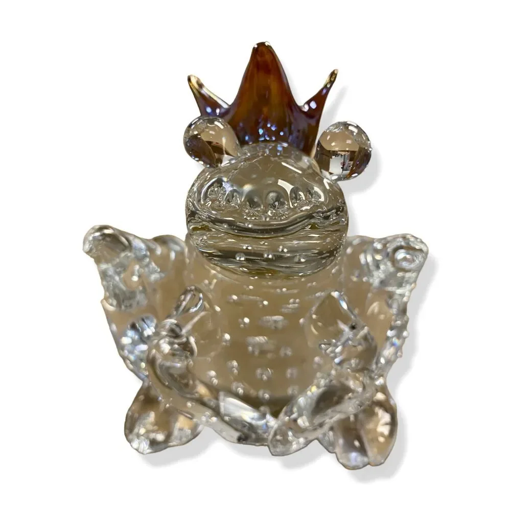 $440 Global Views Clear Handmade Glass Frog Prince Decorative Accent Figurine